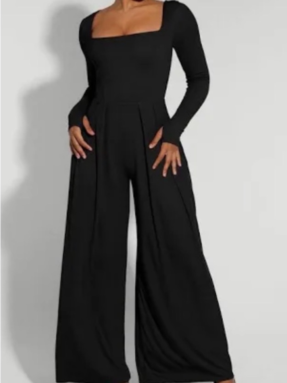 Black Square-Neck Wide Leg Shapewear Jumpsuit
